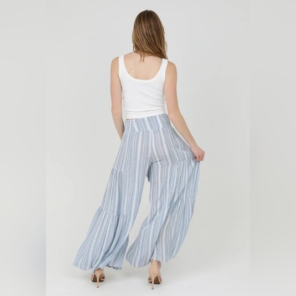 Wide leg striped palazzo pant w/tie waist - Picture 6 of 8